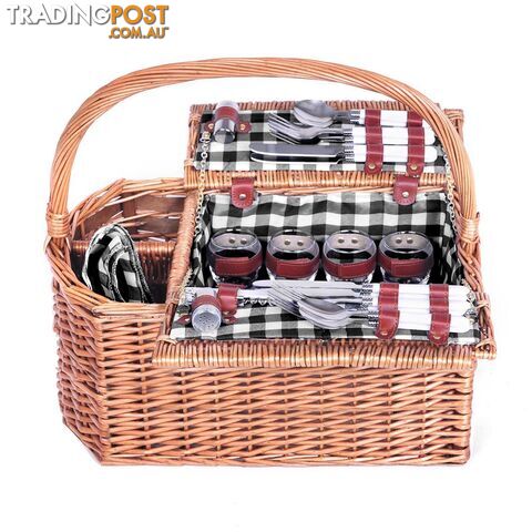 4 Person Picnic Basket Set with Blanket Black