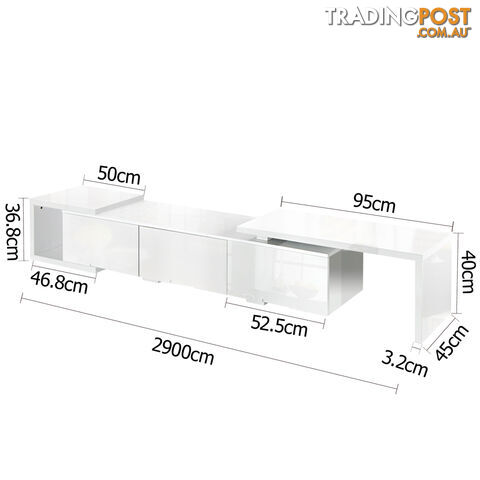 High Gloss Adjustable TV Stand Entertainment Unit 290 cm White