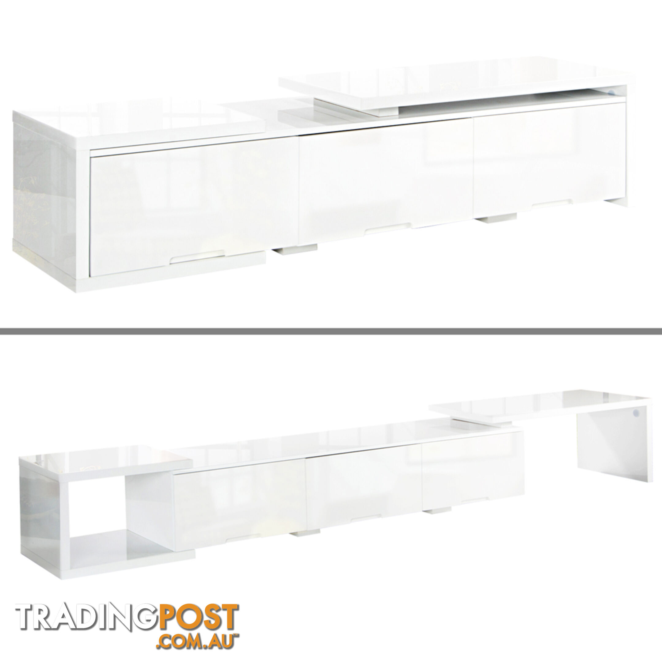 High Gloss Adjustable TV Stand Entertainment Unit 290 cm White