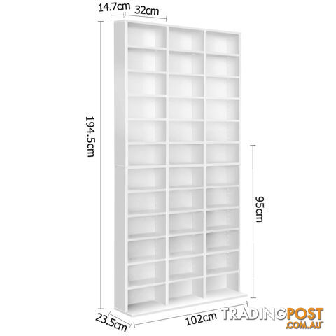 Adjustable CD DVD Book Storage Shelf White