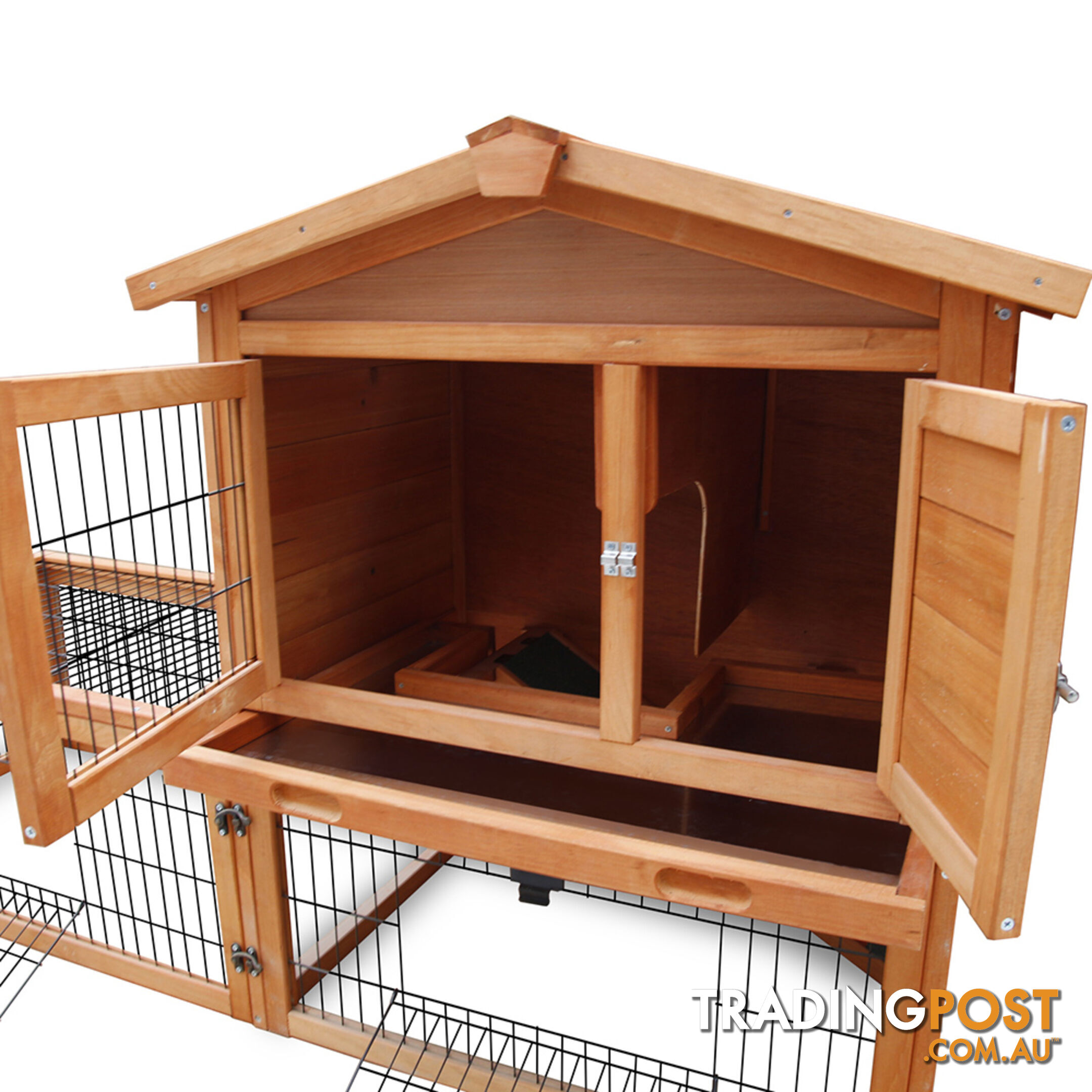 Double Storey Pet Hutch with Under Run Green