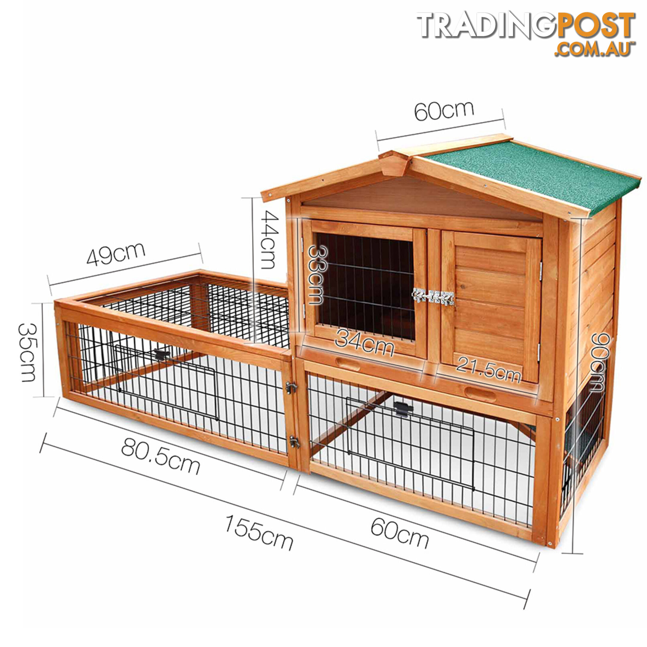 Double Storey Pet Hutch with Under Run Green