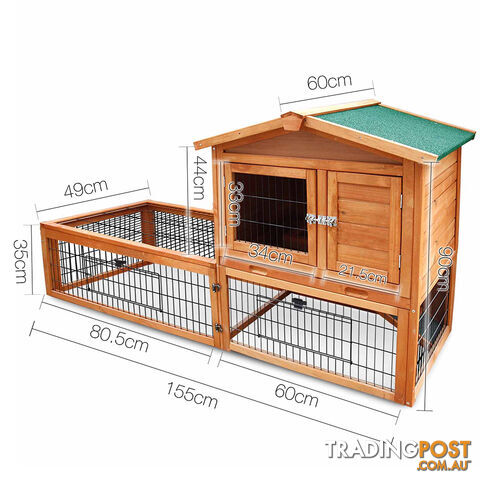 Double Storey Pet Hutch with Under Run Green