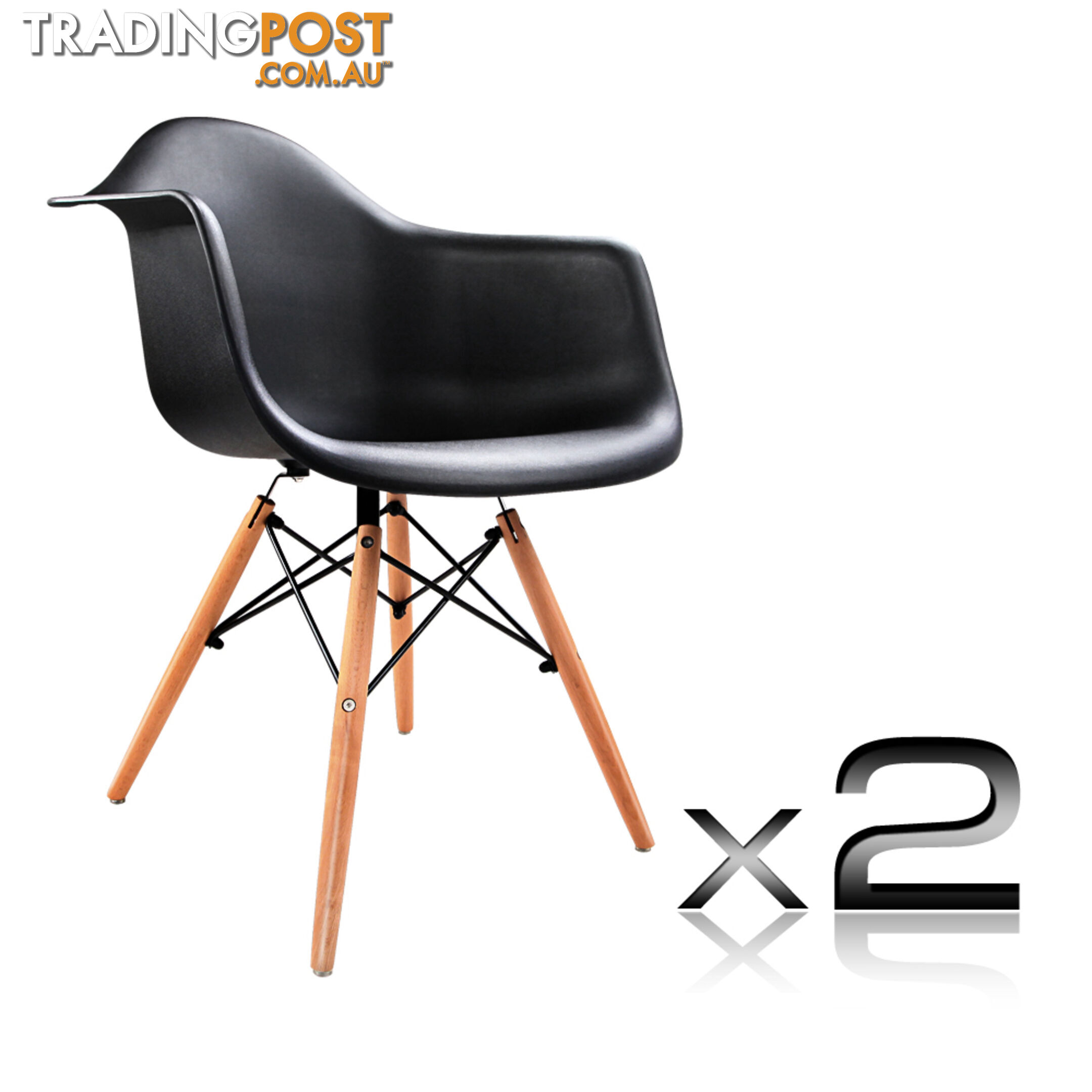 Set of 2 Replica Eames Cafe Chairs Beech Black