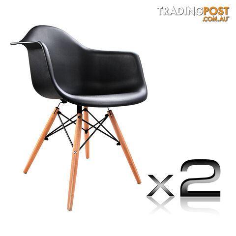 Set of 2 Replica Eames Cafe Chairs Beech Black