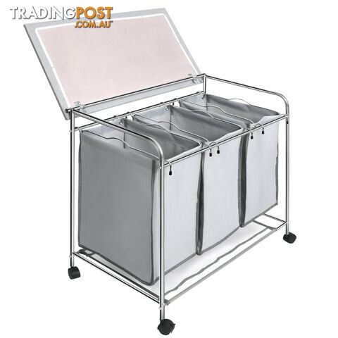 3 Compartment Laundry Cart Basket Trolley w/ Iron Board