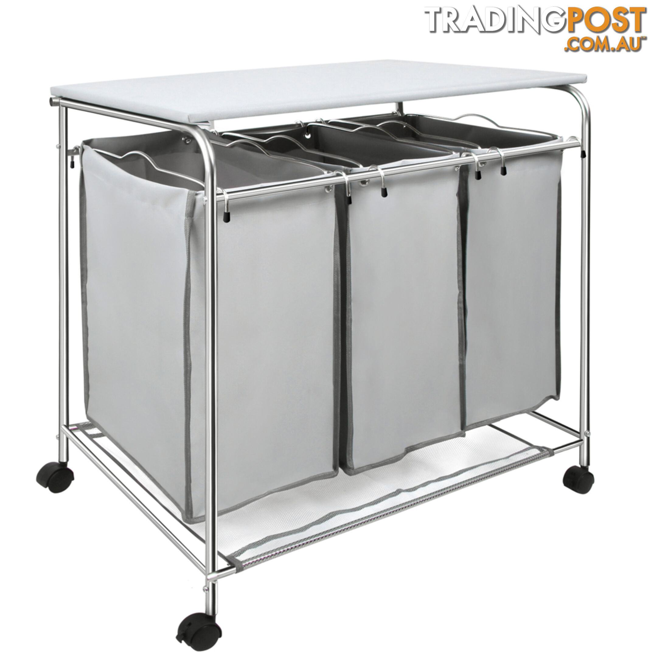 3 Compartment Laundry Cart Basket Trolley w/ Iron Board