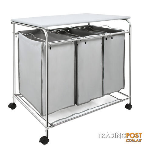 3 Compartment Laundry Cart Basket Trolley w/ Iron Board