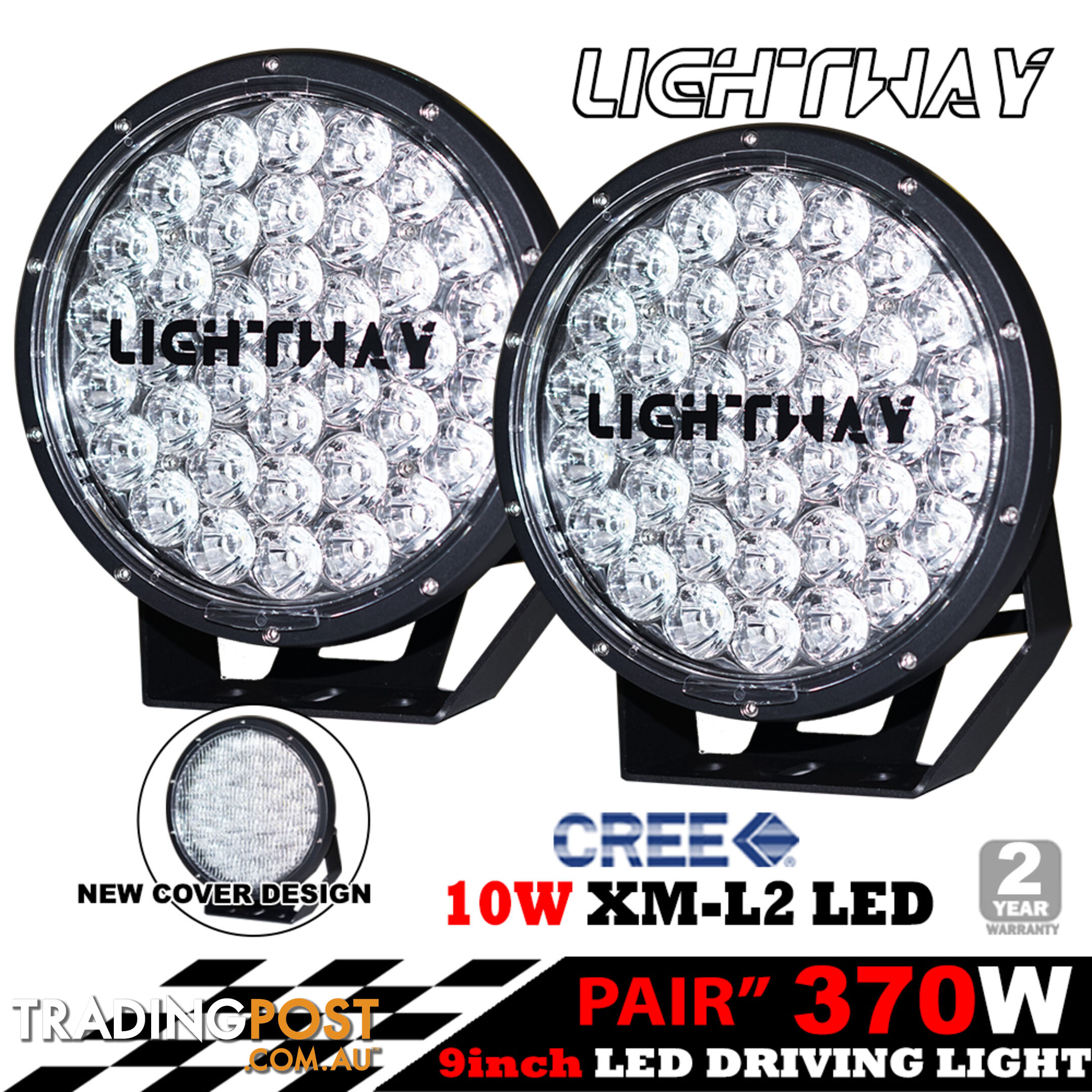 Pair 9inch 370w Cree LED Driving Light Black Spotlight Offroad HID 4x4 ATV