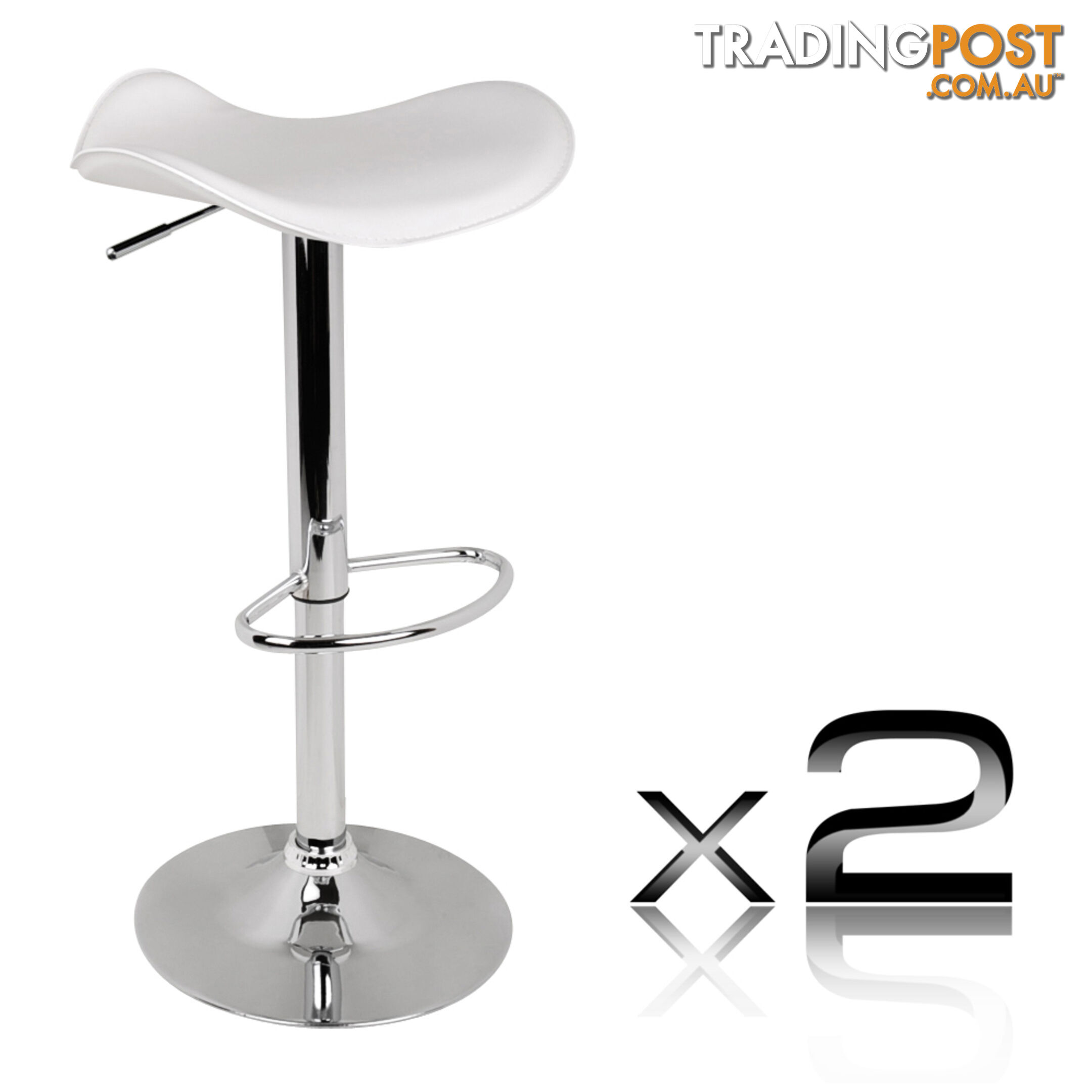 Set of 2 PVC Leather Kitchen Bar Stool White