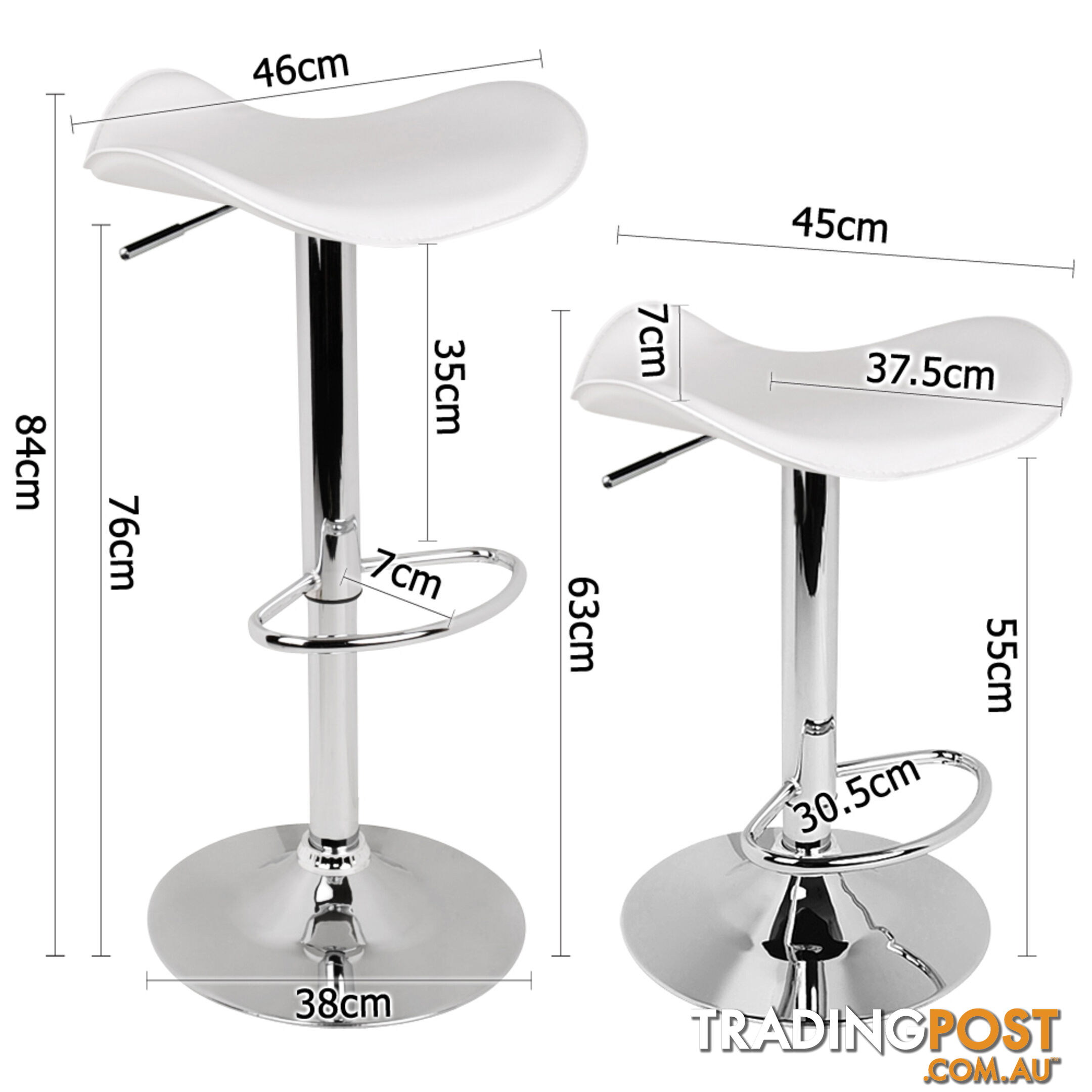 Set of 2 PVC Leather Kitchen Bar Stool White