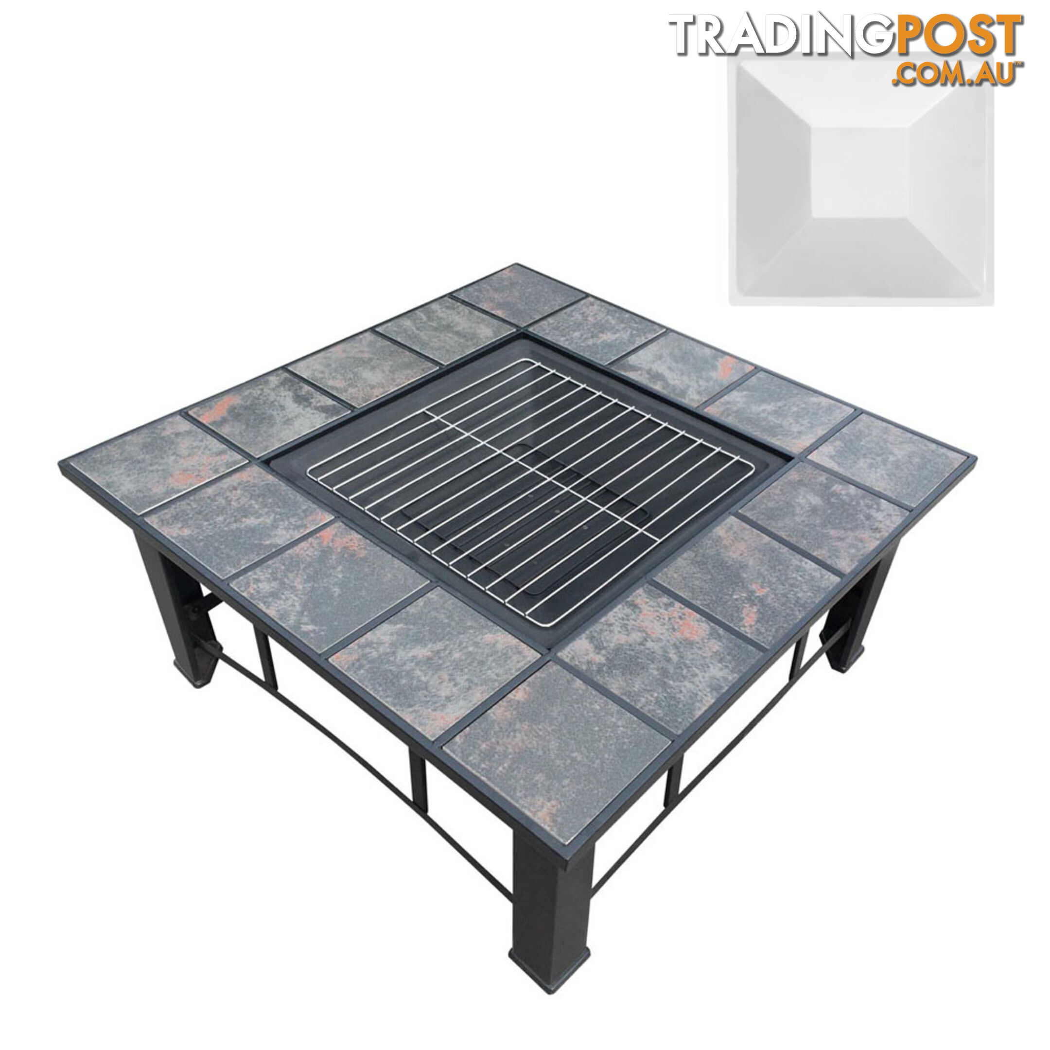 Outdoor Fire Pit BBQ Table Grill Fireplace Ice Bucket w/ Table Lid