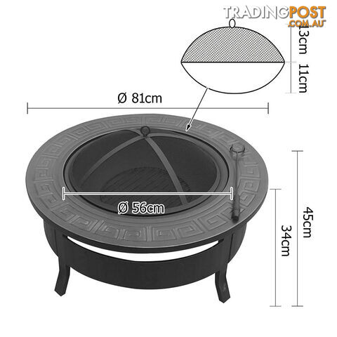 Outdoor Fire Pit BBQ Table Grill Fireplace Round