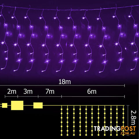 600 LED Christmas Curtain Lights Purple