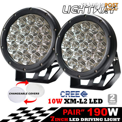 Pair 7inch 190w Cree LED Driving Light Black Spotlight Offroad HID 4x4 ATV