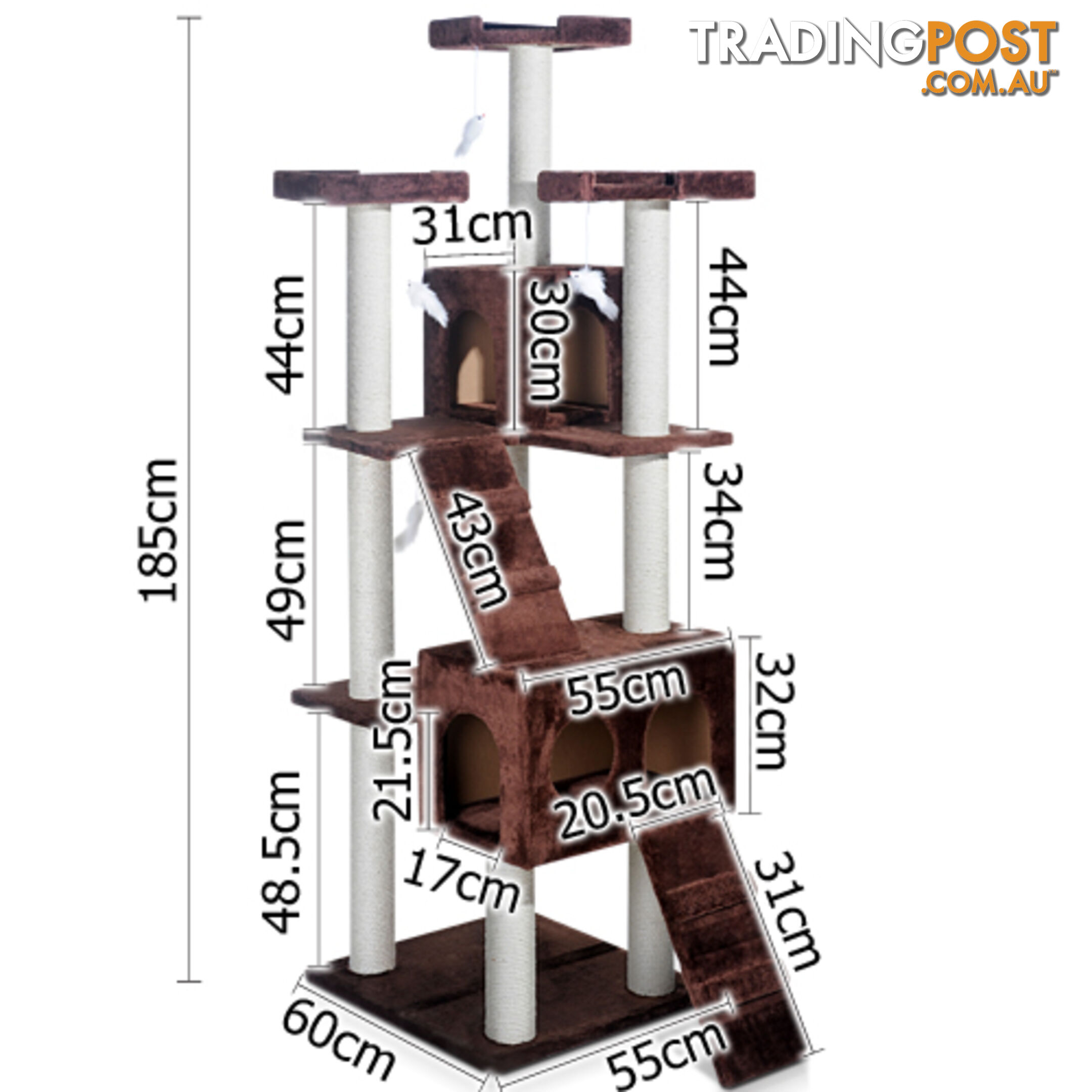 Multi Level Cat Scratching Poles Tree w/ Ladder Chocolate