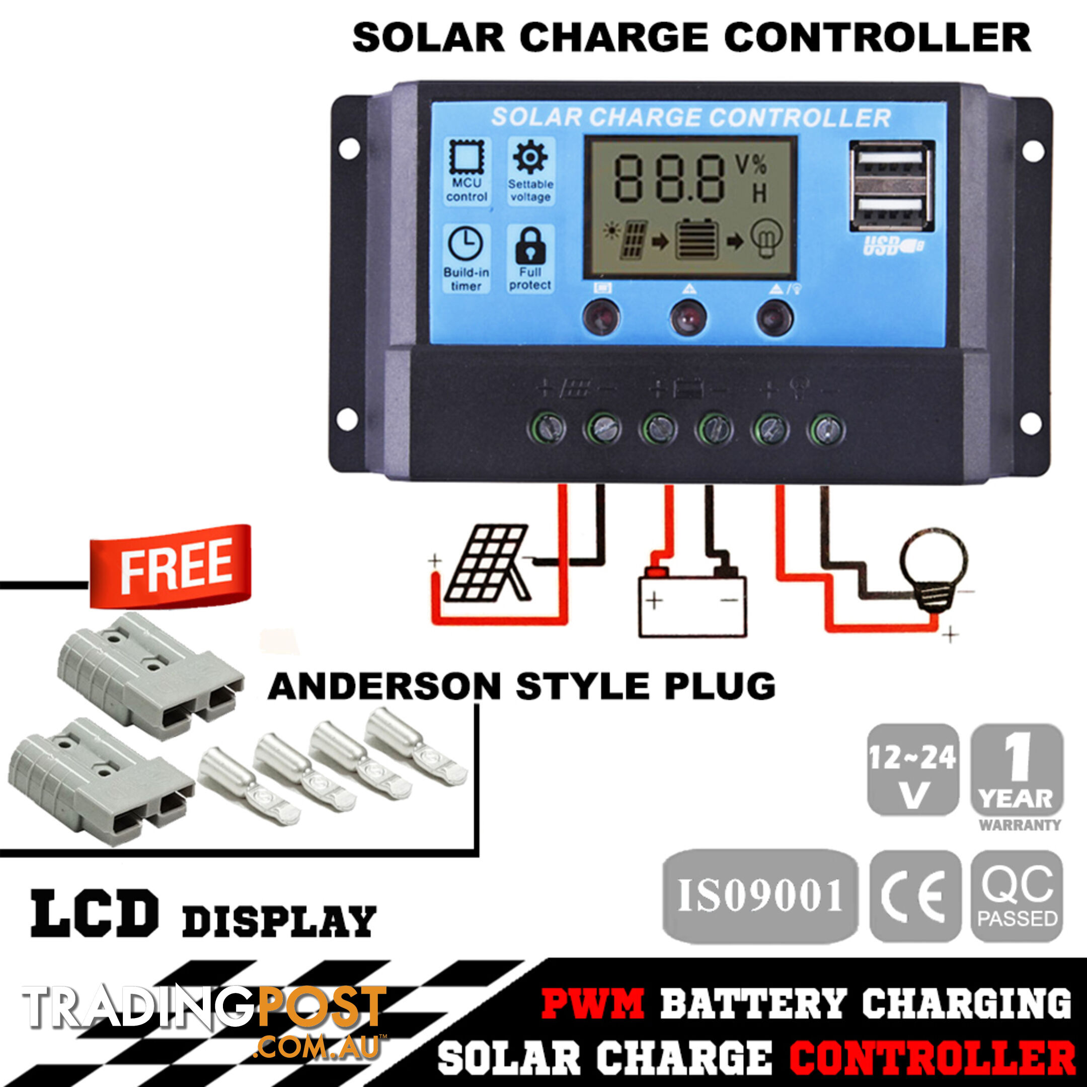 20A 12V-24V LCD Display PWM Solar Panel Regulator Charge Controller & Timer PWN