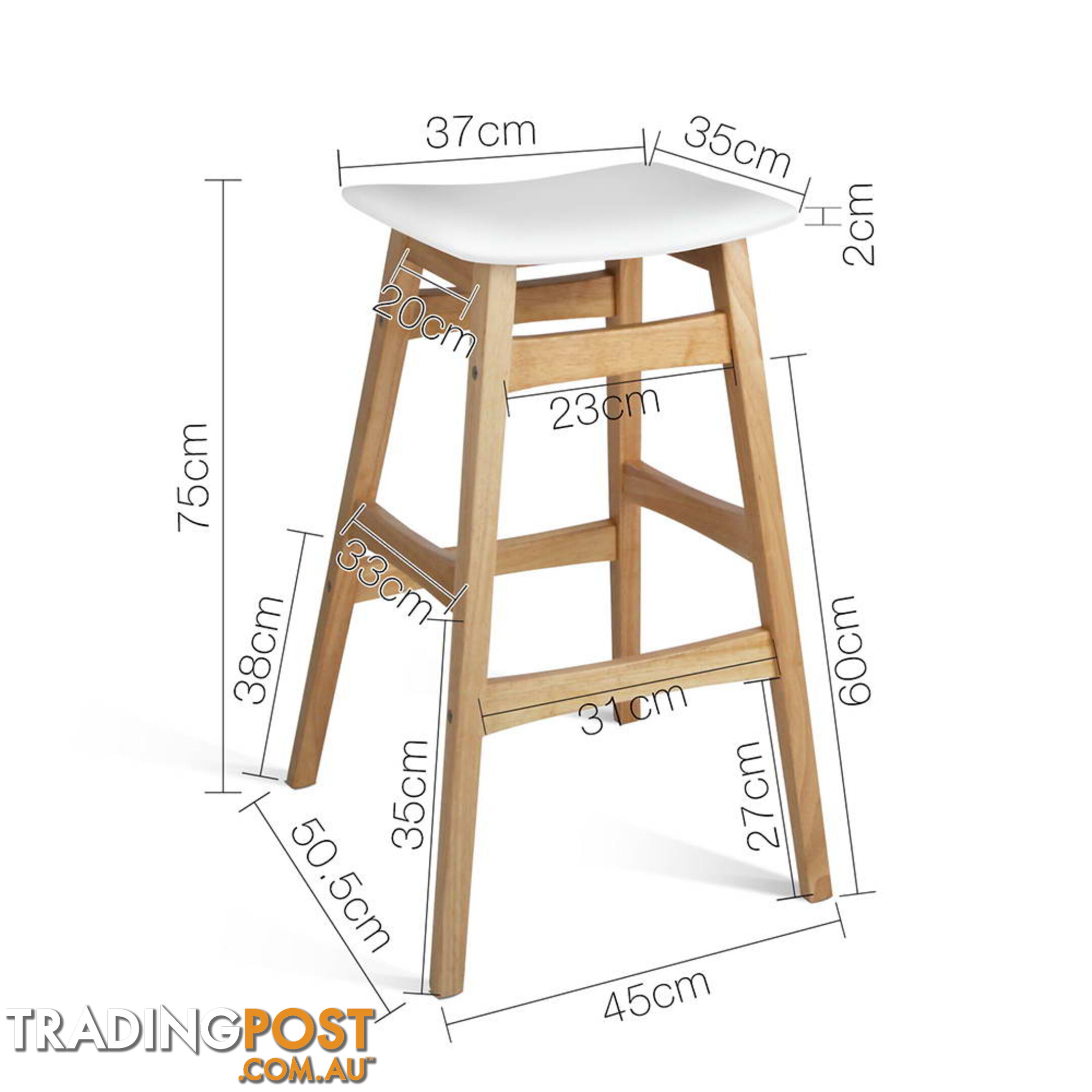 Sert of 2 Rubberwood Bar Stools - White