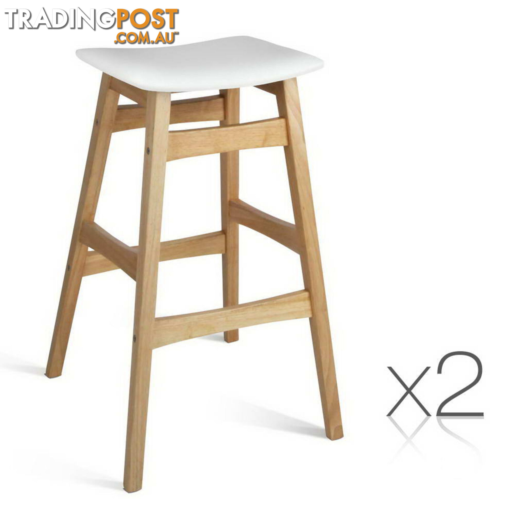 Sert of 2 Rubberwood Bar Stools - White