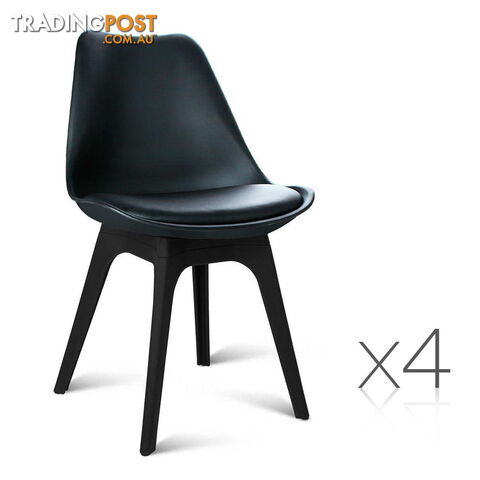 Set of 4 Replica Eames DSW PU Leather Chair Black