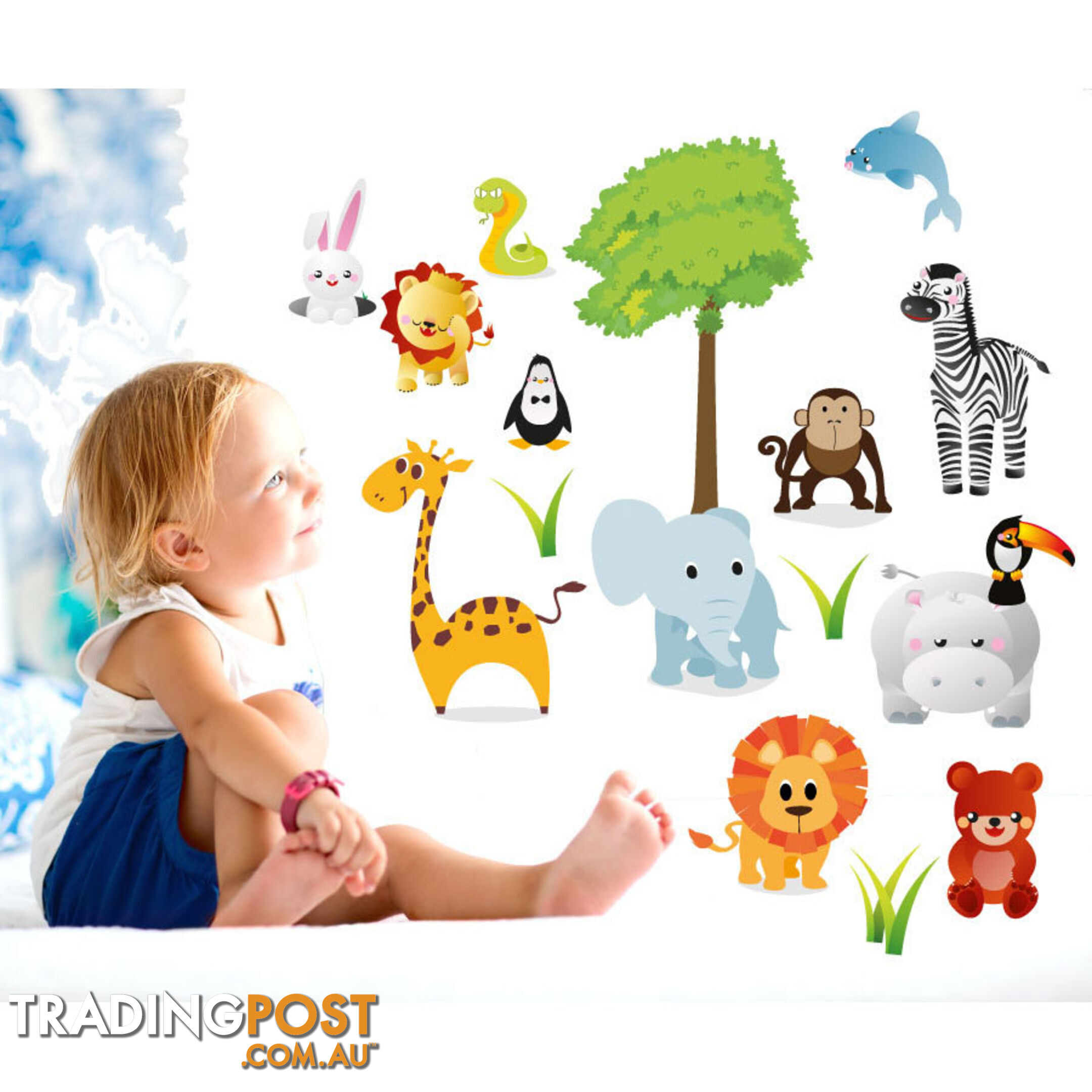 Extra Large Size Cute Zoo Animals Kids Wall Stickers - Totally Movable