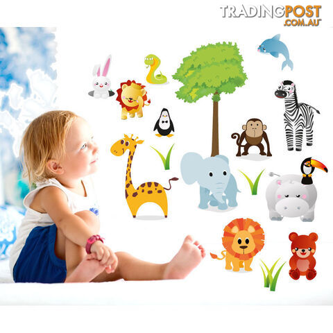 Extra Large Size Cute Zoo Animals Kids Wall Stickers - Totally Movable