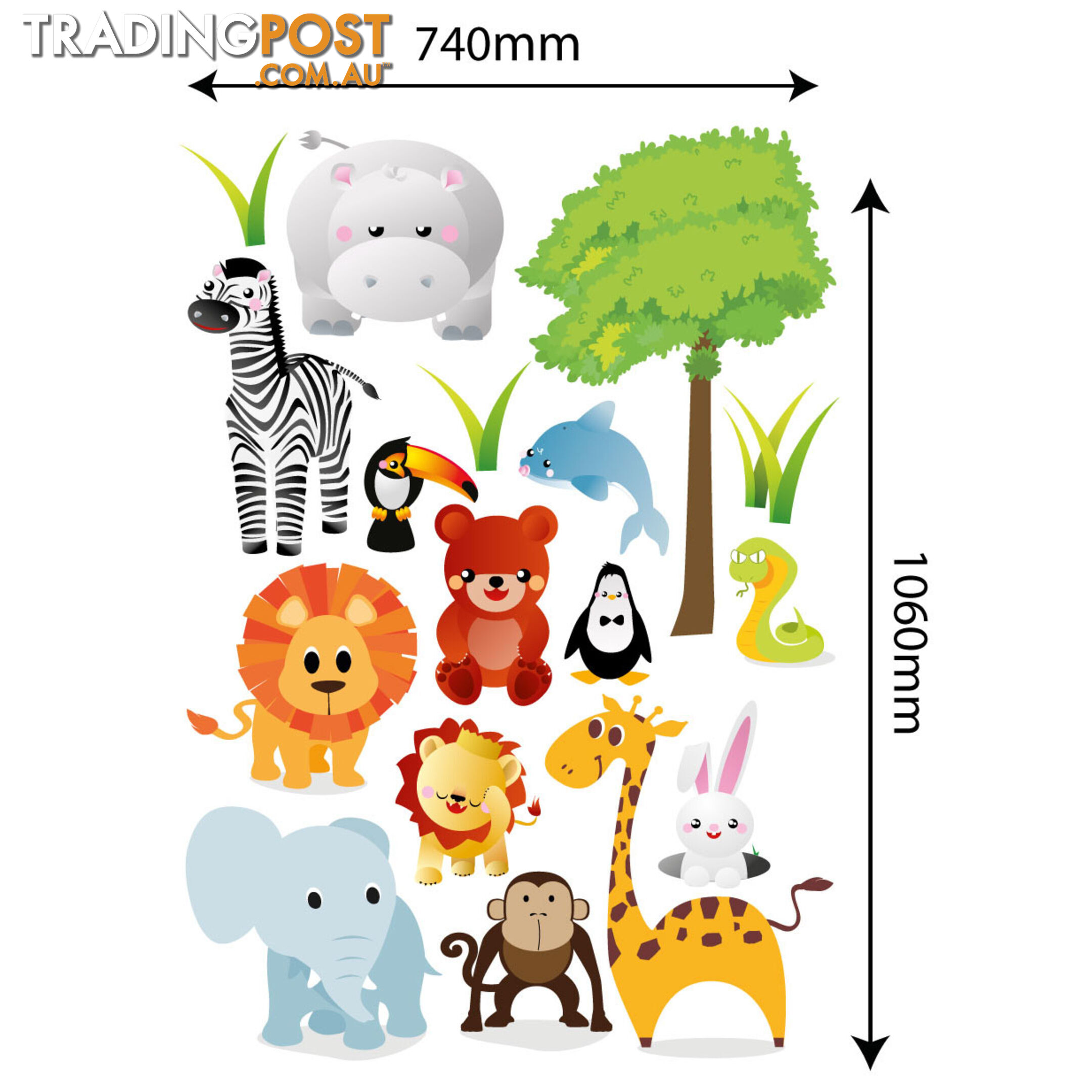 Extra Large Size Cute Zoo Animals Kids Wall Stickers - Totally Movable