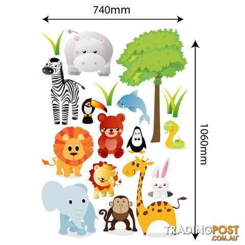 Extra Large Size Cute Zoo Animals Kids Wall Stickers - Totally Movable