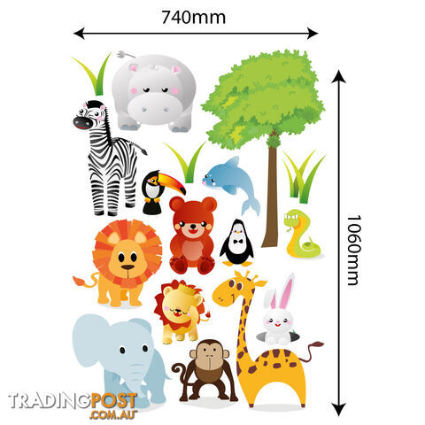 Extra Large Size Cute Zoo Animals Kids Wall Stickers - Totally Movable