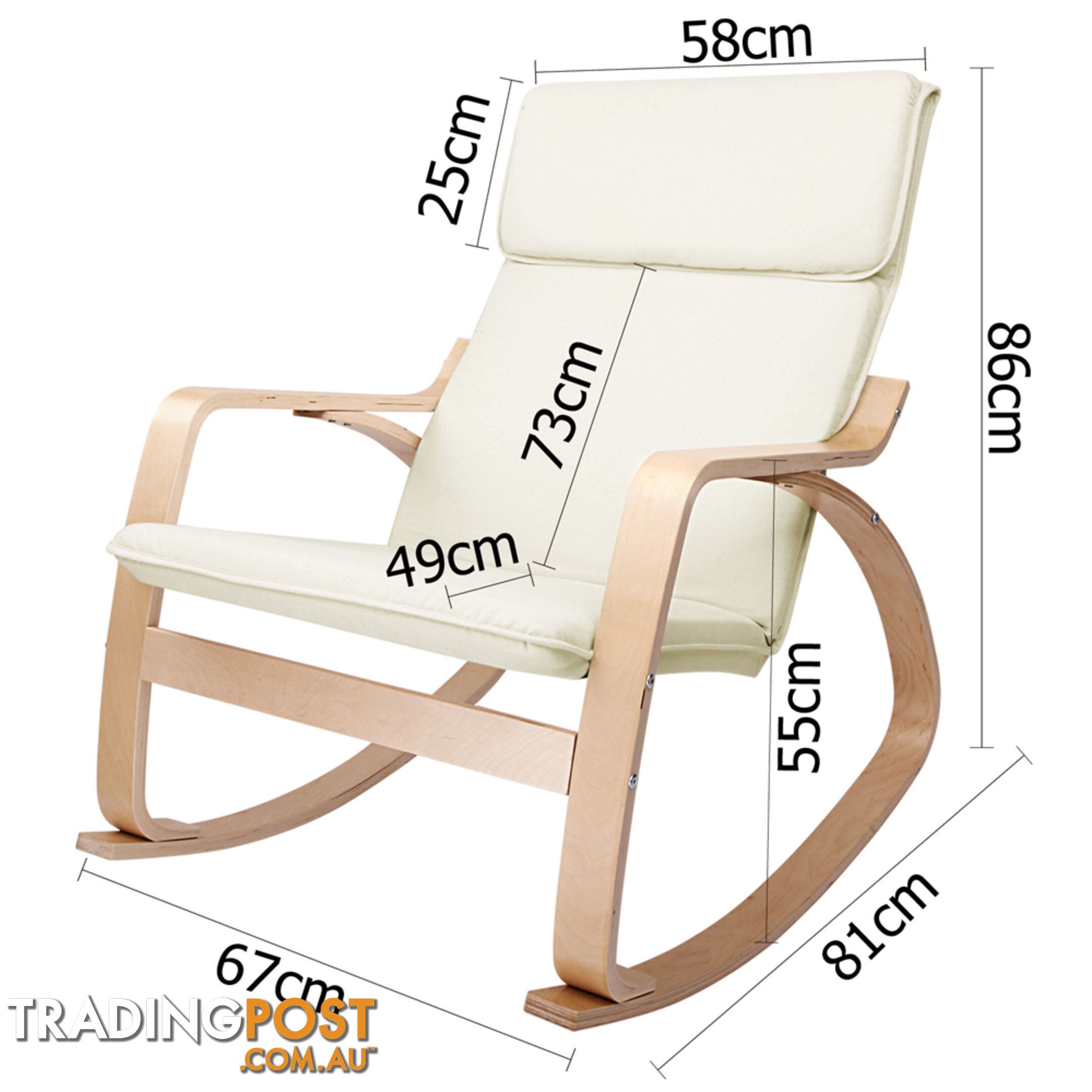 Bentwood Fabric Rocking Armchair Beige