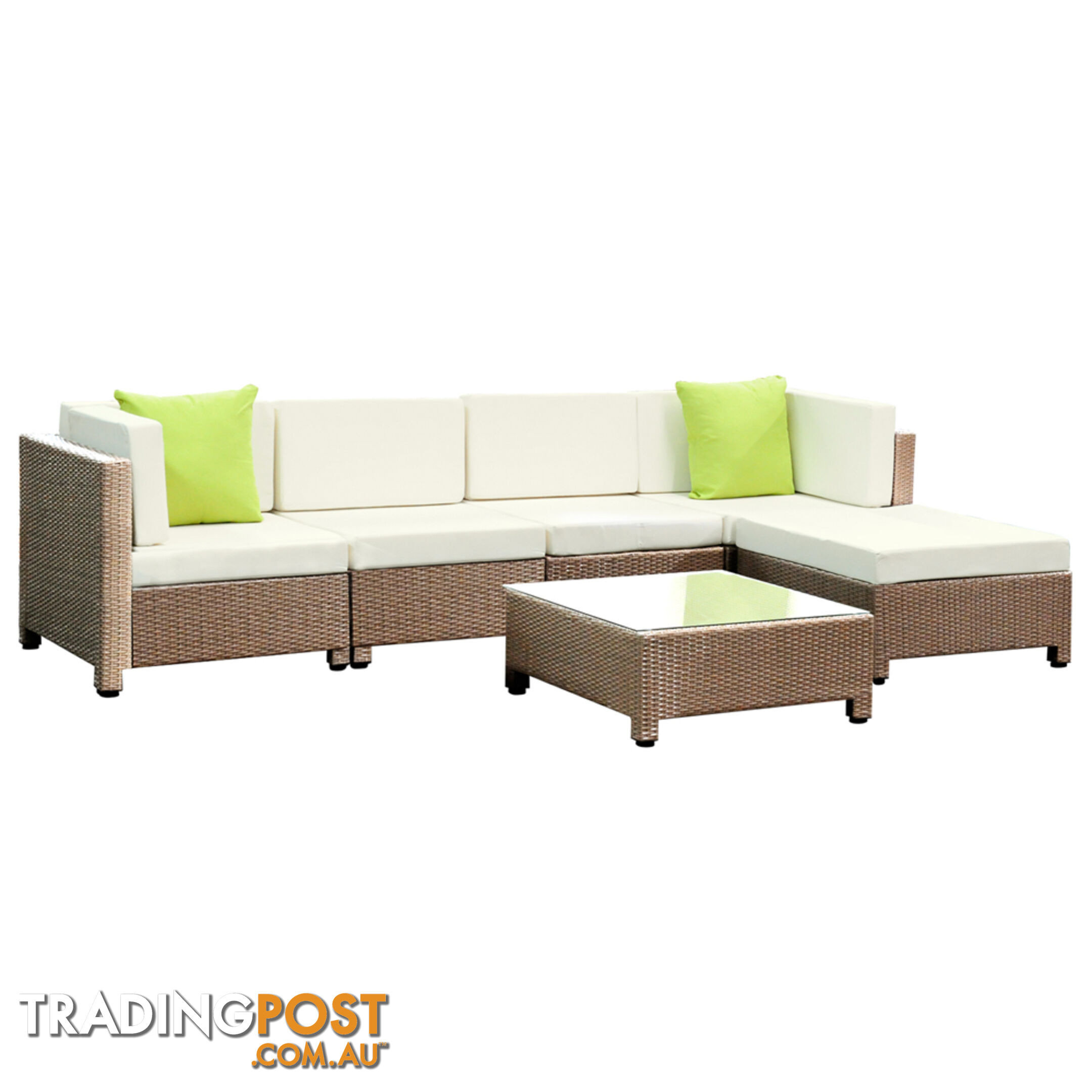 6 pcs Brown Wicker Rattan 5 Seater Outdoor Lounge Set Beige