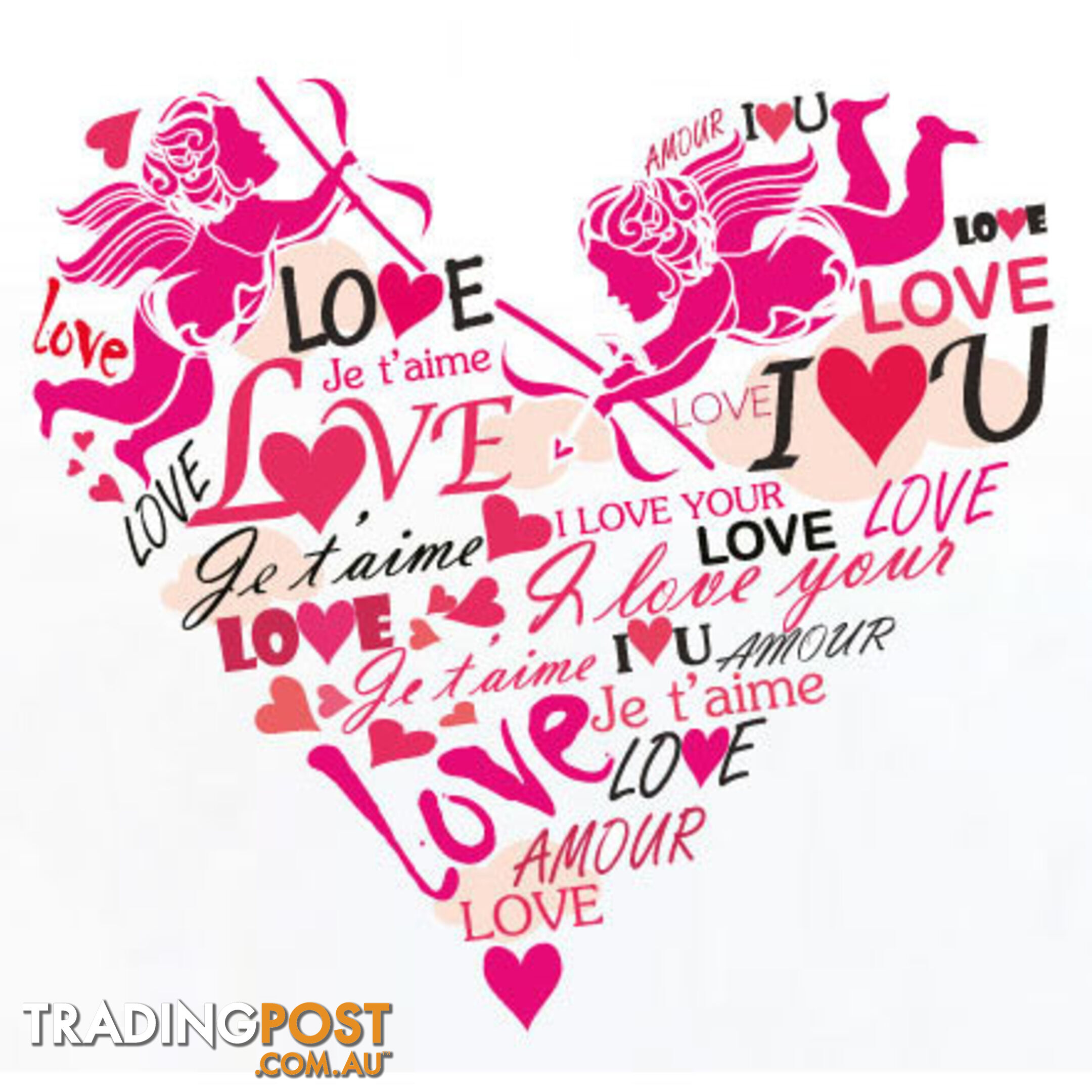 Extra Large Size Pink Cupid Love Hearts Wall Stickers - Totally Movable