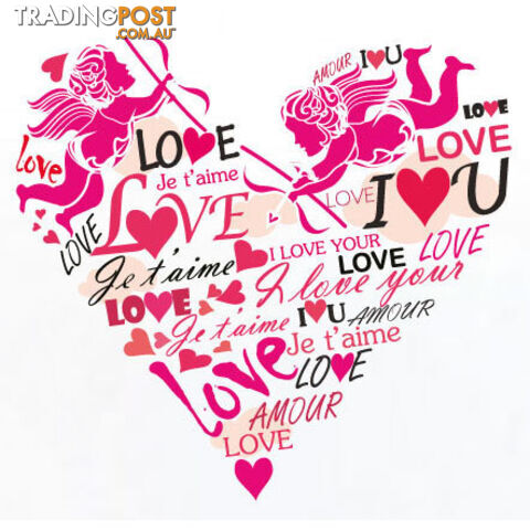 Extra Large Size Pink Cupid Love Hearts Wall Stickers - Totally Movable