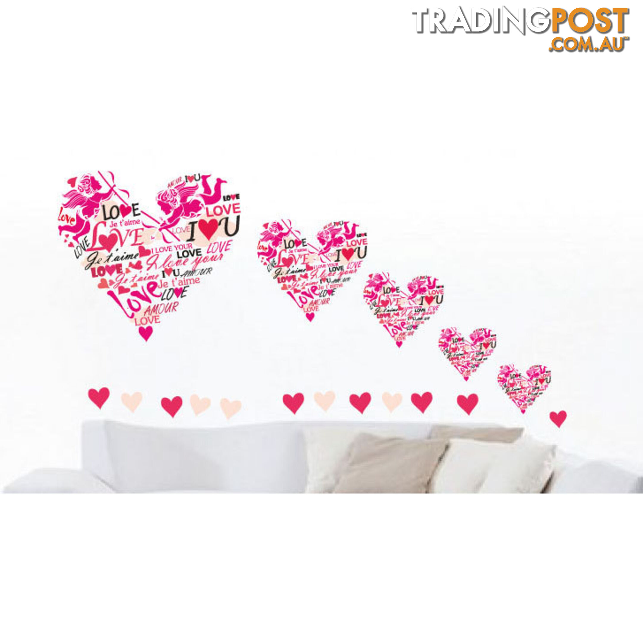 Extra Large Size Pink Cupid Love Hearts Wall Stickers - Totally Movable