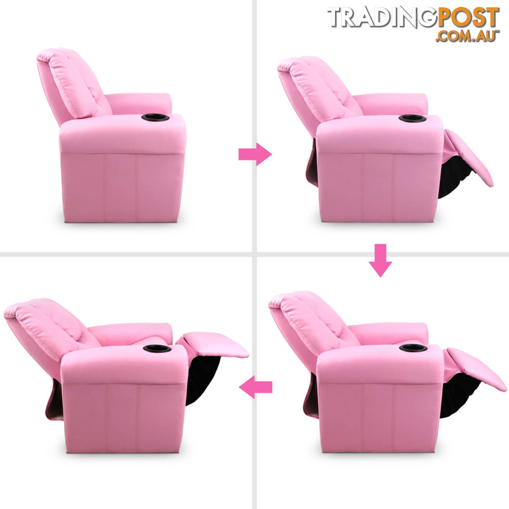 Kids Padded PU Leather Recliner Chair  - Pink