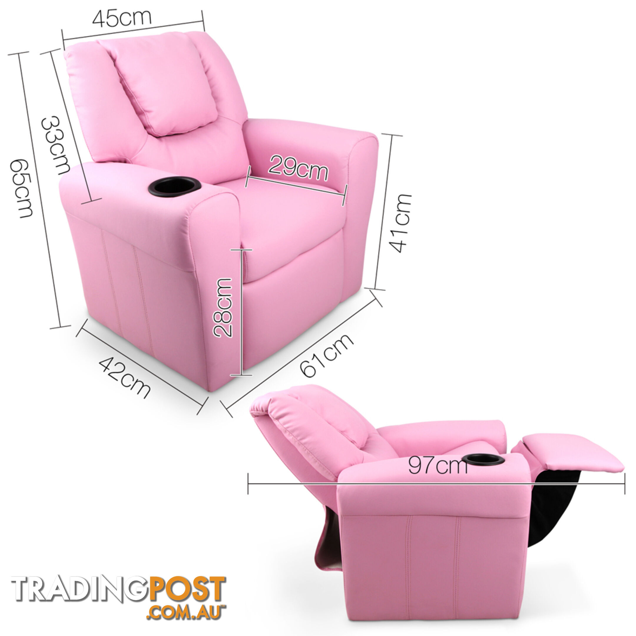 Kids Padded PU Leather Recliner Chair  - Pink