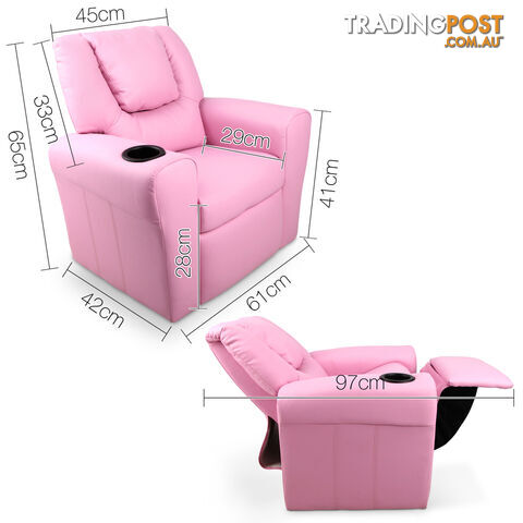 Kids Padded PU Leather Recliner Chair  - Pink