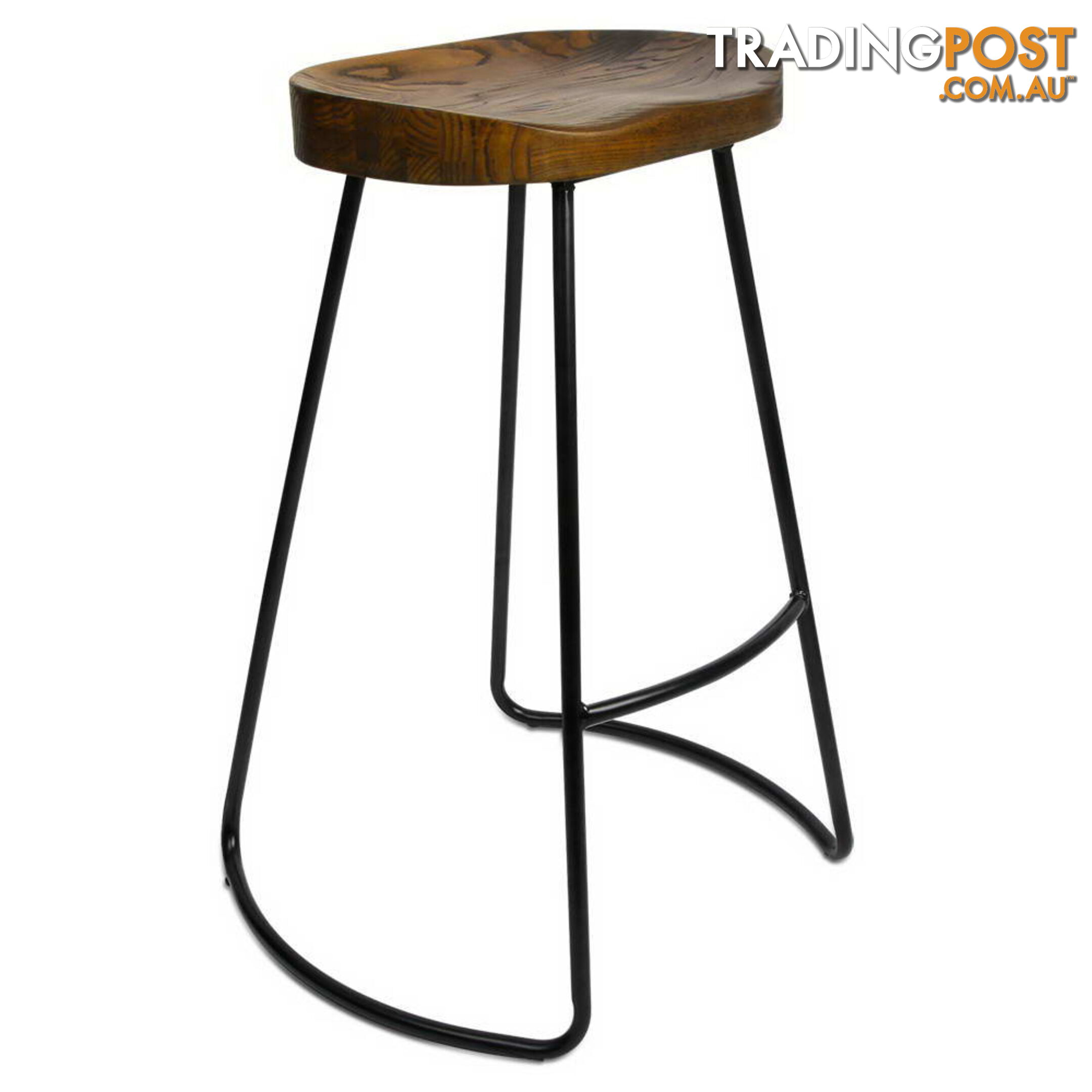 Set of 2 Steel Barstools with Wooden Seat