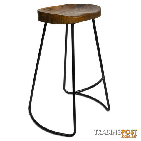 Set of 2 Steel Barstools with Wooden Seat