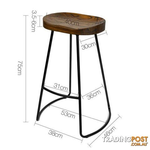 Set of 2 Steel Barstools with Wooden Seat