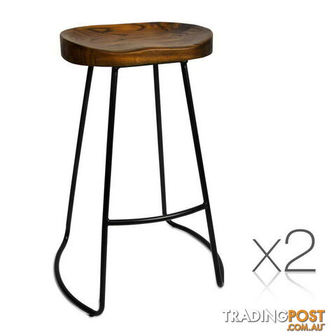 Set of 2 Steel Barstools with Wooden Seat