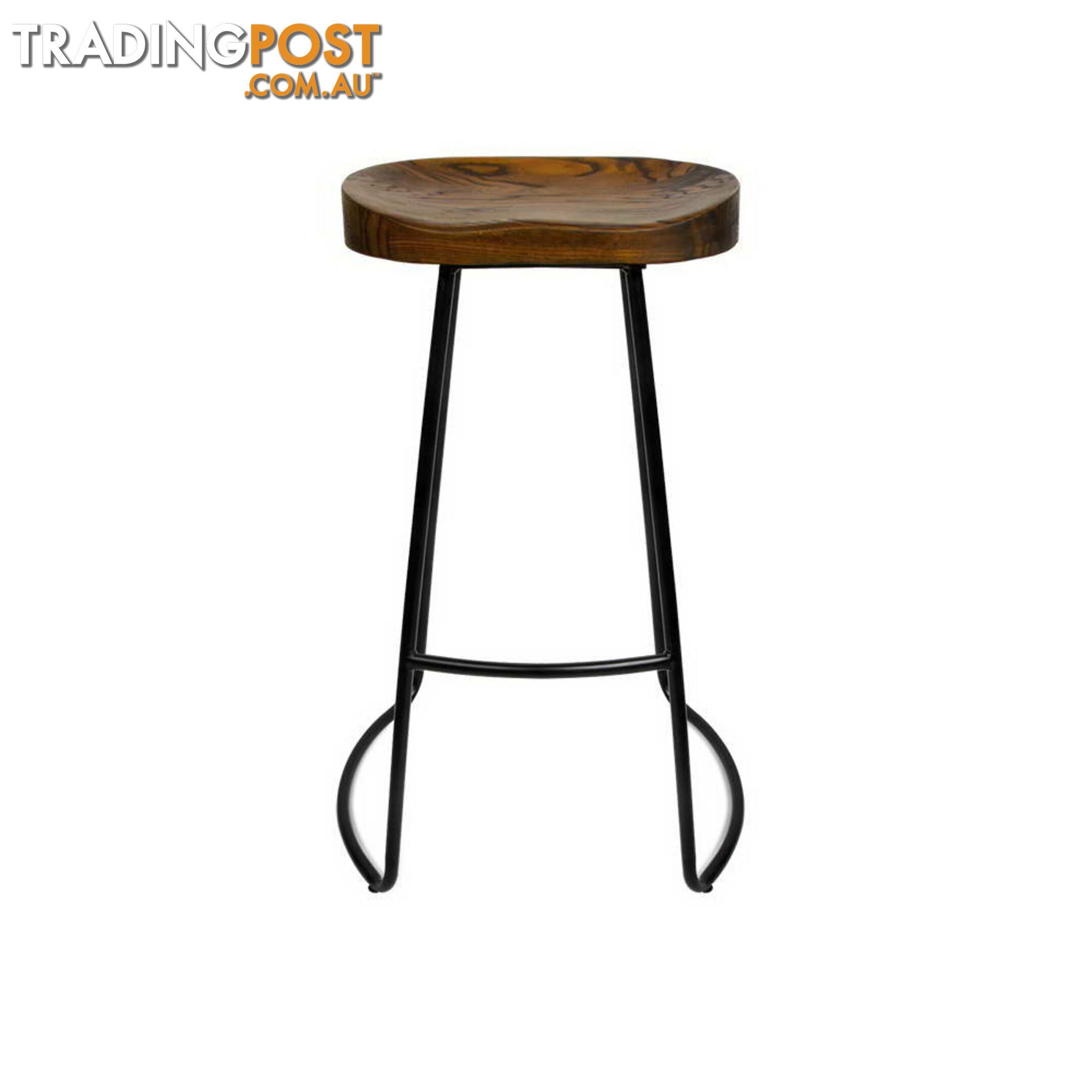 Set of 2 Steel Barstools with Wooden Seat