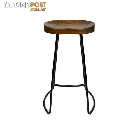 Set of 2 Steel Barstools with Wooden Seat