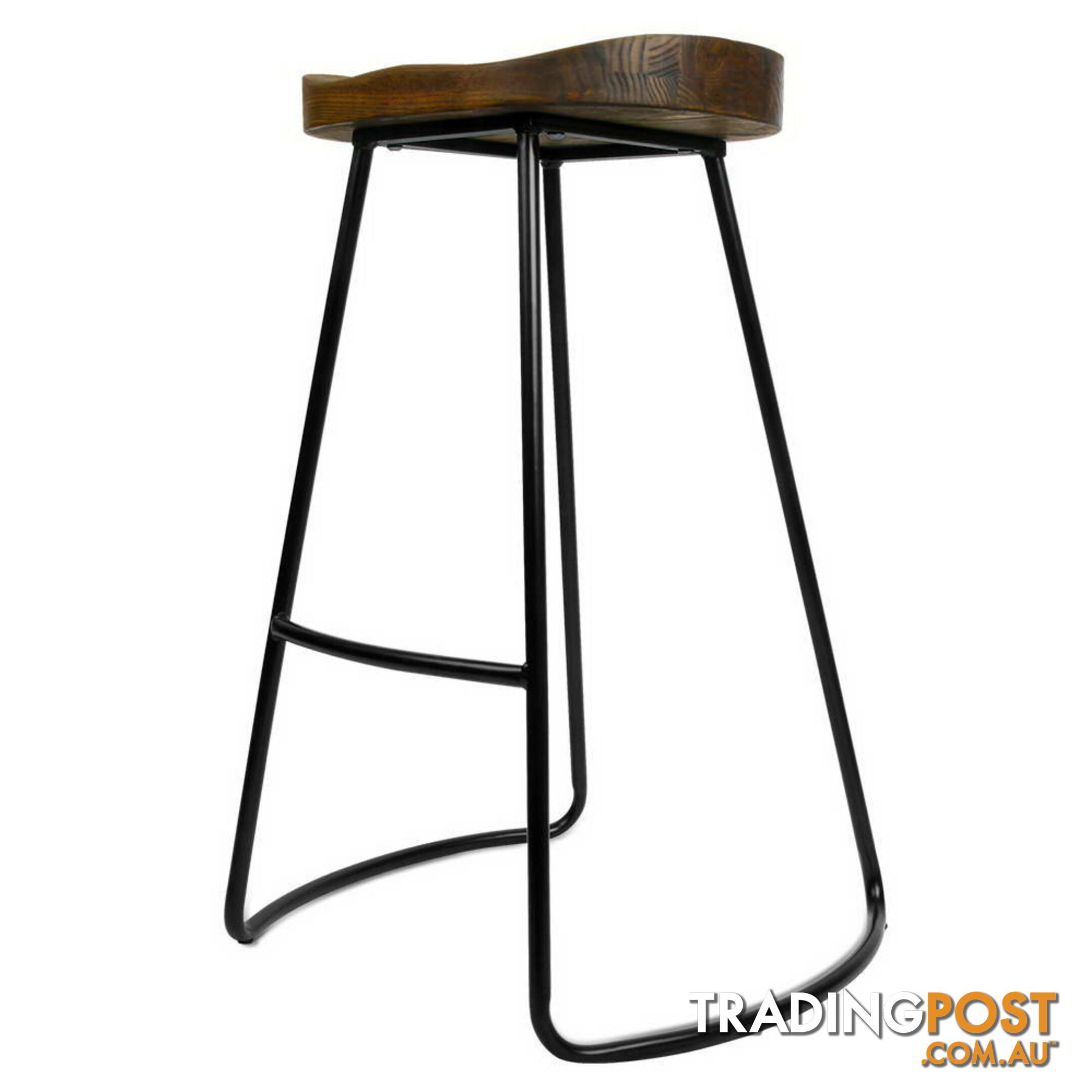 Set of 2 Steel Barstools with Wooden Seat