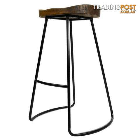 Set of 2 Steel Barstools with Wooden Seat