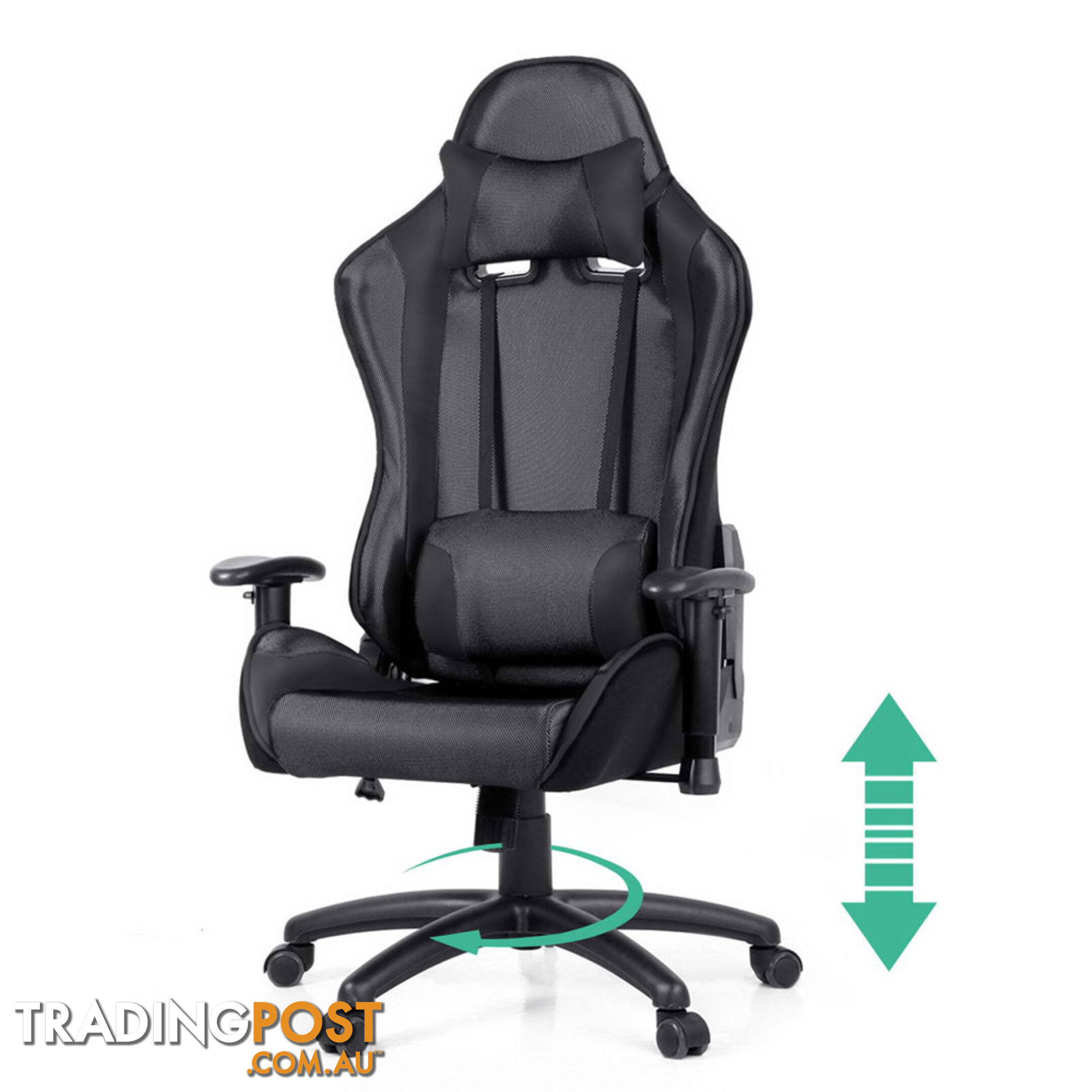 PU Leather & Mesh Reclining Office Desk Gaming Executive Chair - Black