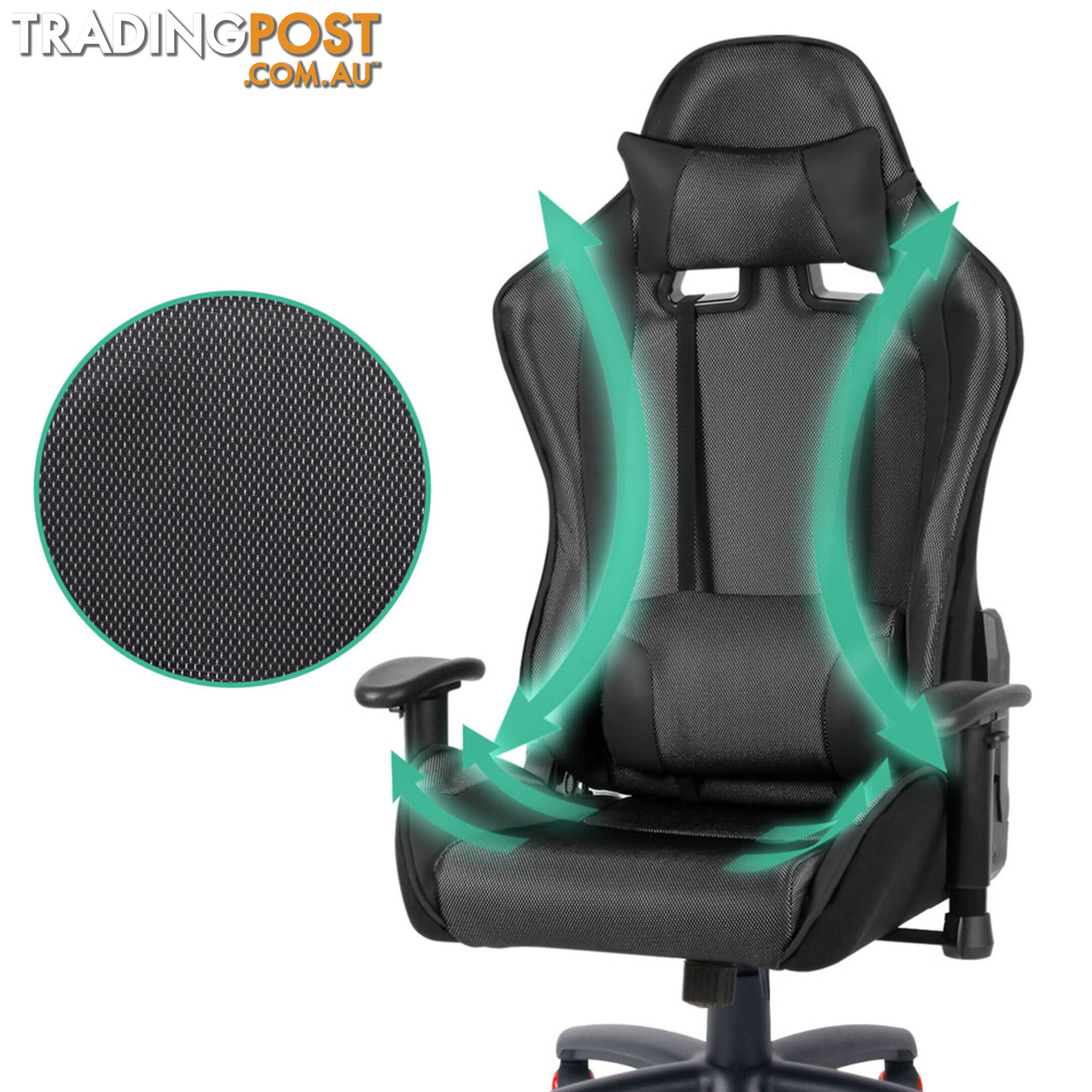 PU Leather & Mesh Reclining Office Desk Gaming Executive Chair - Black