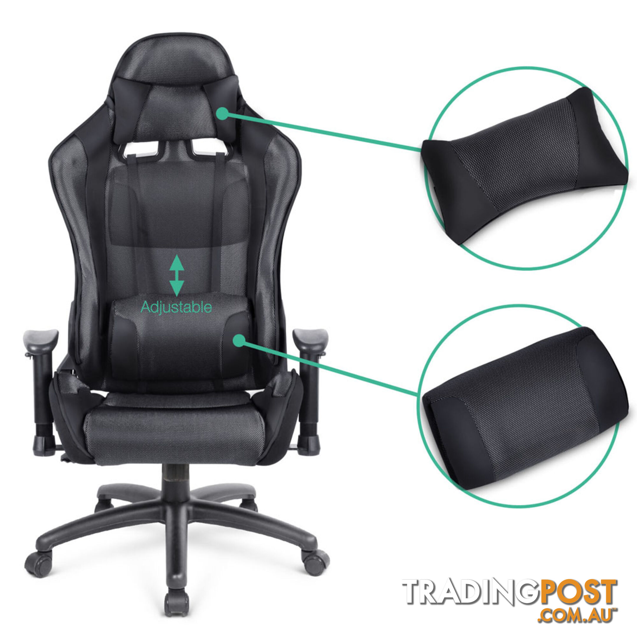 PU Leather & Mesh Reclining Office Desk Gaming Executive Chair - Black