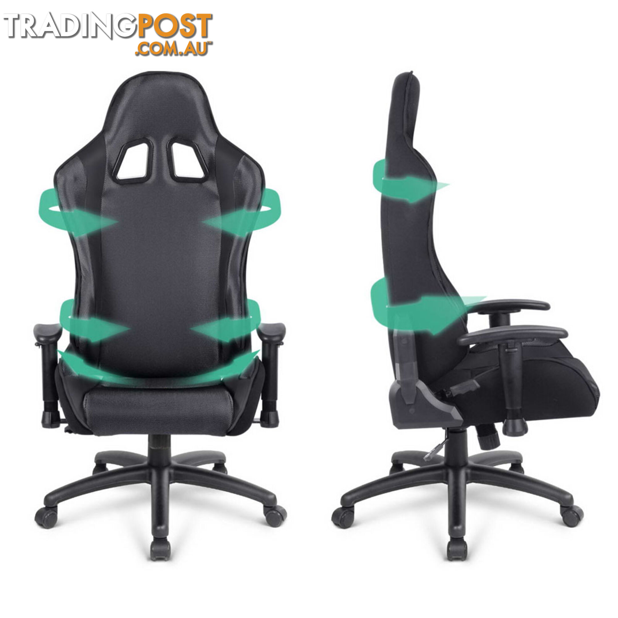 PU Leather & Mesh Reclining Office Desk Gaming Executive Chair - Black