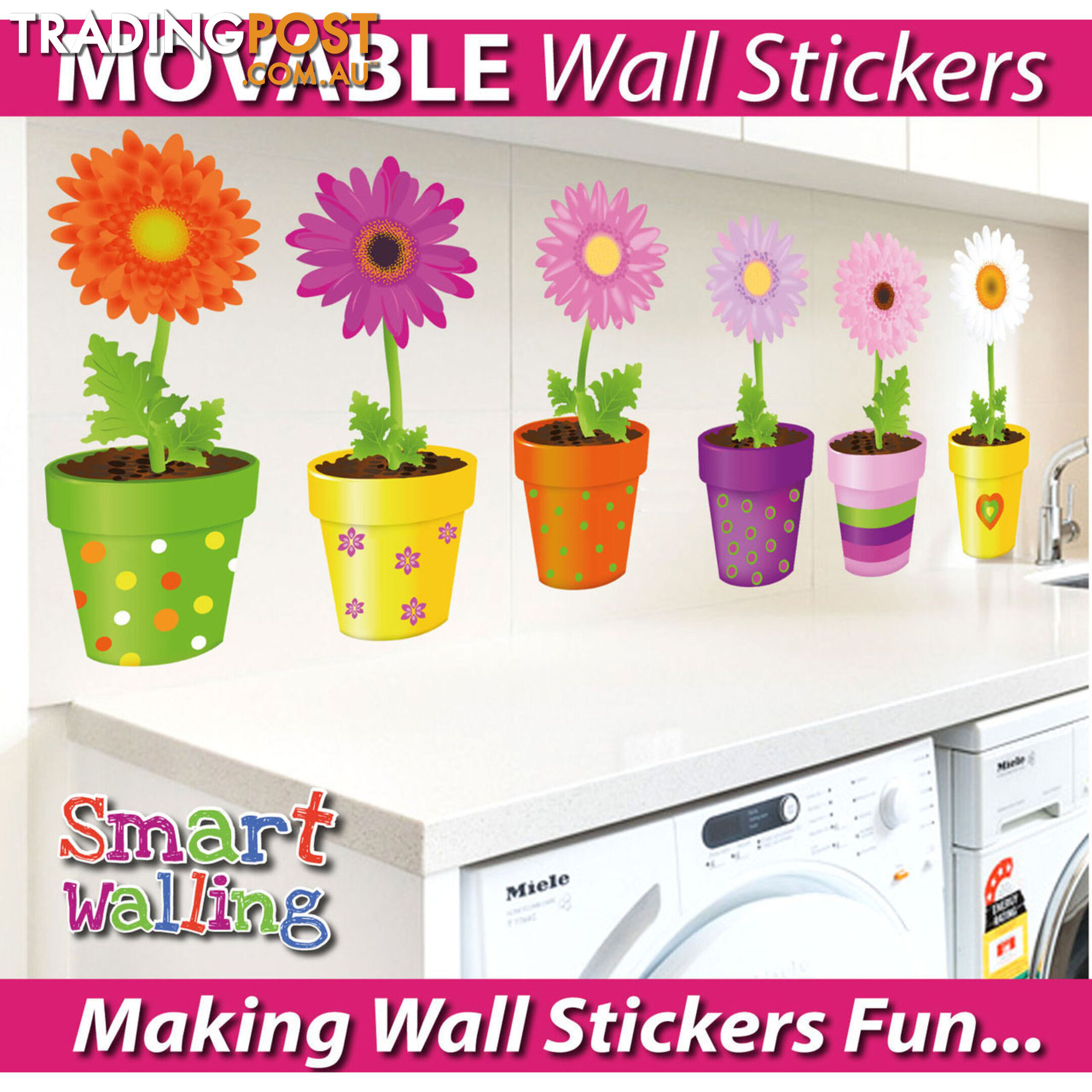 Extra Large Size Flower Pot Wall Stickers - Totally Movable